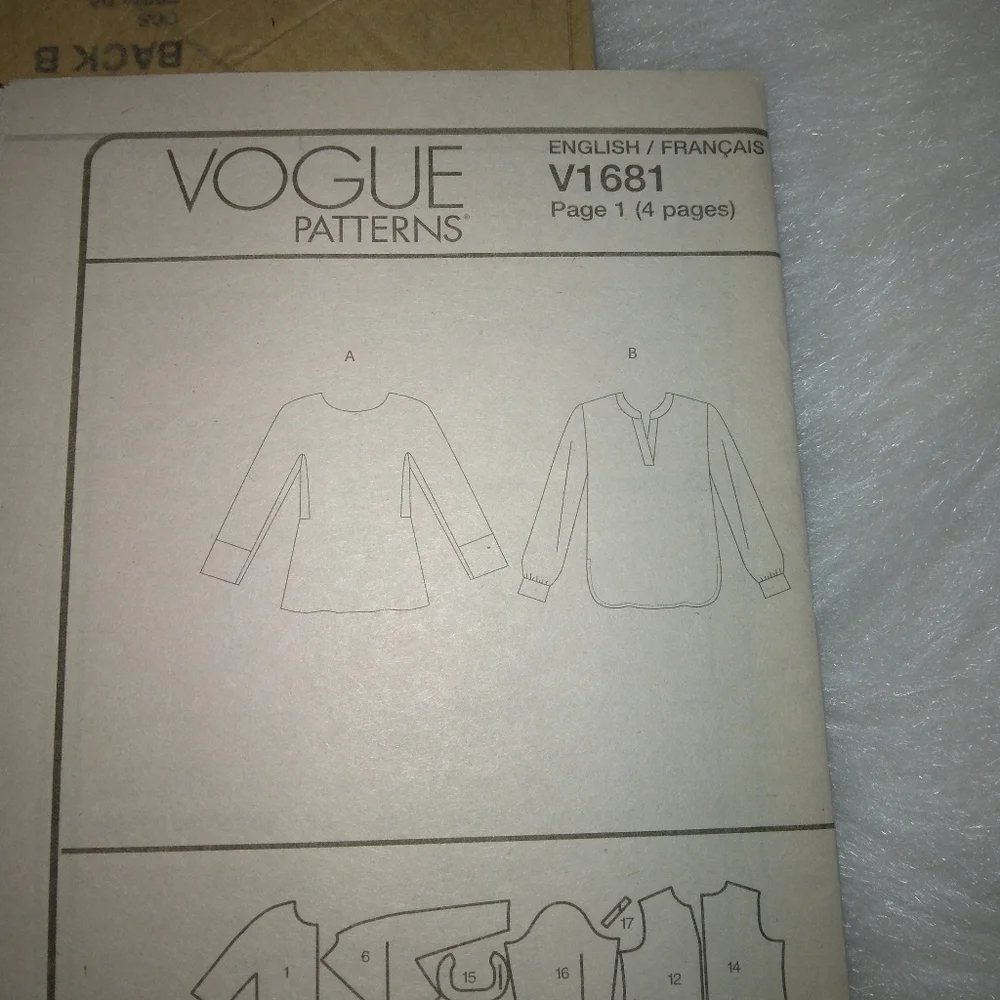 VOGUE V1681 Sz 16-22 Misses loose fitting tops in 2 styles